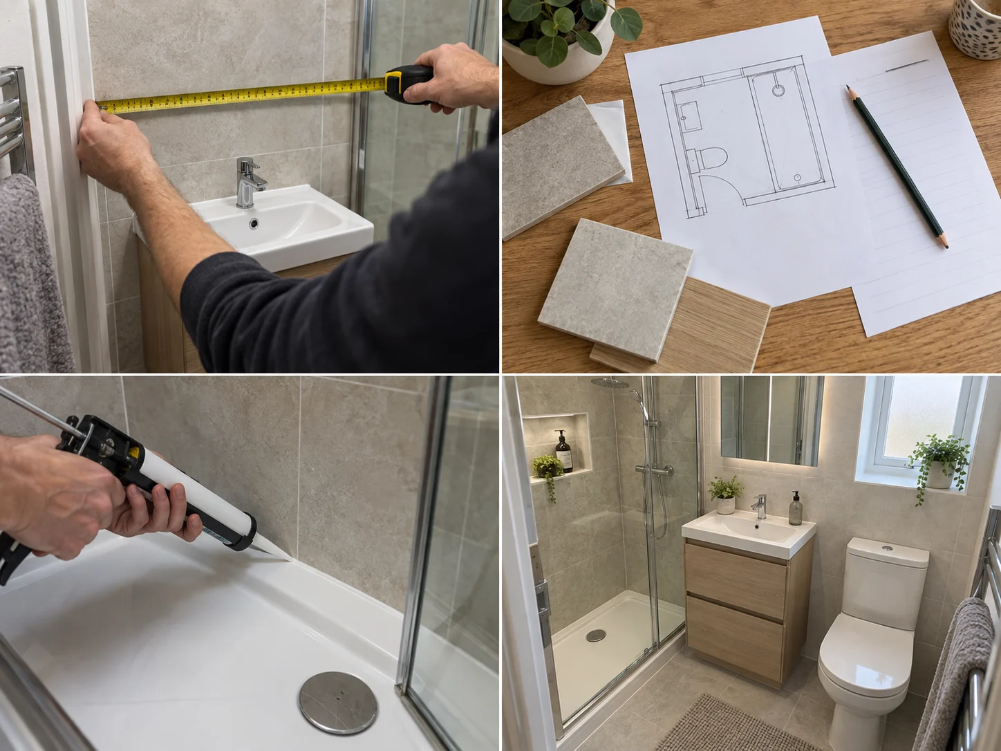 Compact modern shower room with vanity storage